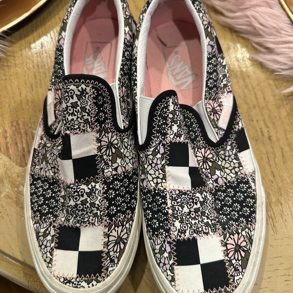 Vans Black and White Patchwork Slip-On Shoes